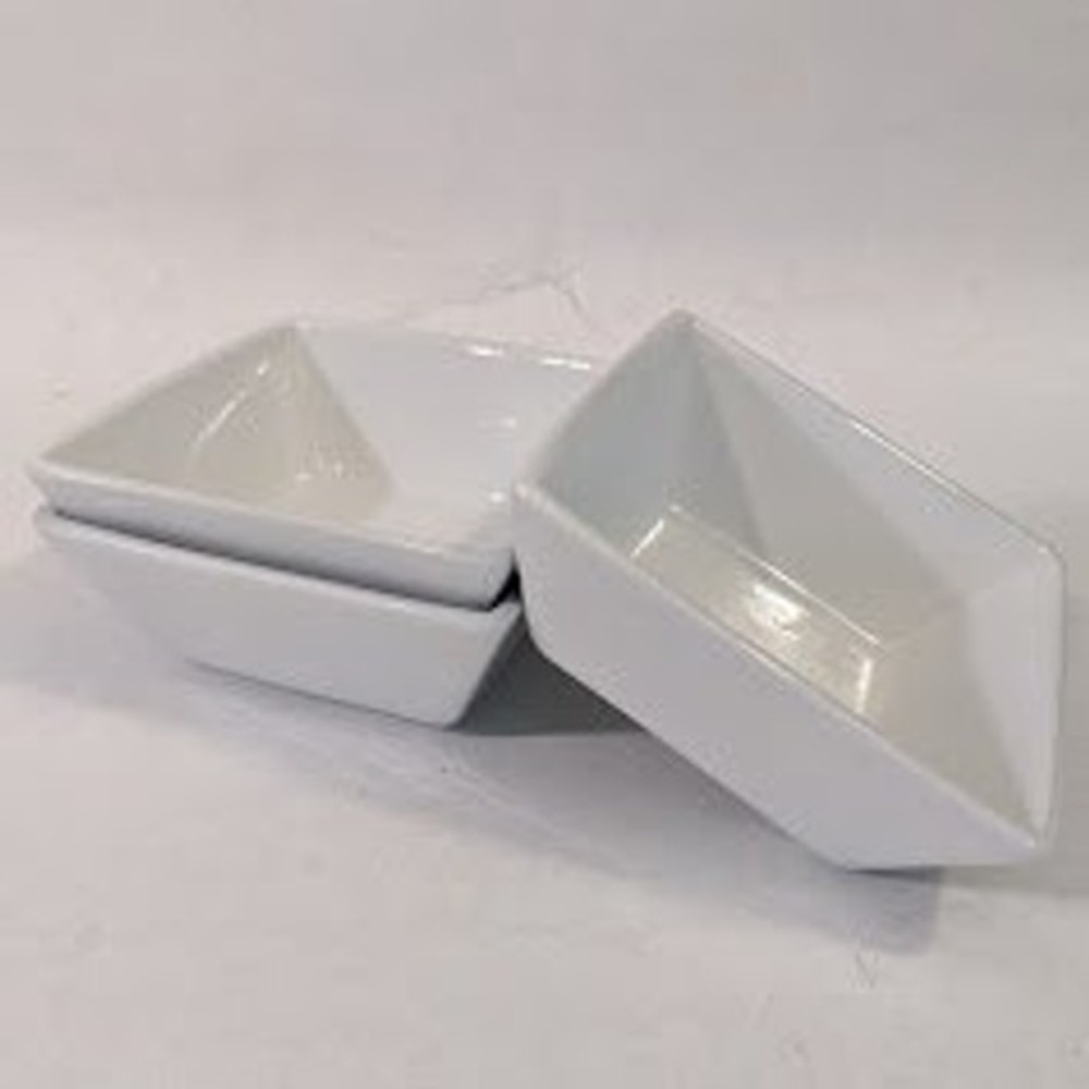 3 Crate & Barrel Cb2 White Porcelain Square Dipping Small Sauce Bowls 3 1/4"